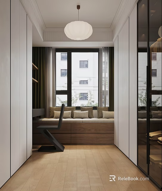 Modern Walk in Closet Interior Design With Open Storage And Full Length Mirror 3d model