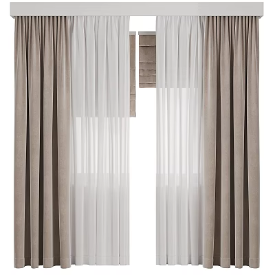 Double Layer Beige Thick And White Sheer Curtains For Modern Home Window Decor 3d model