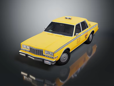 Classic Yellow Taxi Cab With TAXI Sign Chrome Grille And Black Wheels 3d model