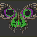 Artistic Butterfly Design With Green Purple Circles And Golden Wing Frame