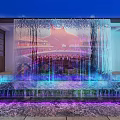 Cultural Center Showcasing Water Curtain Projection With Traditional Architecture And Colorful Lighting Effects