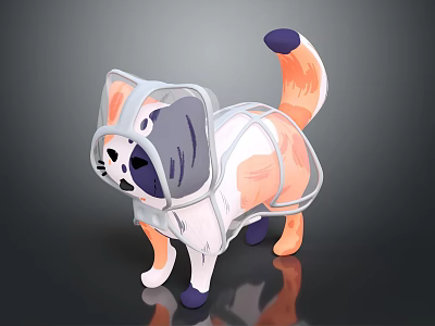 Cat Wearing Protective Headgear And Body Cover For Pet Safety 3d model