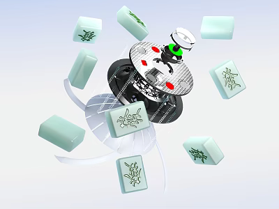 Premium Green Mahjong Tiles Set With Rotating Automatic Table For Home Game Room 3d model