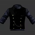 Stylish Black Double Breasted Vest Featuring Blue Sleeves And Chain Detail