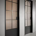 Stylish Hinged Doors In Black White Blue With Grid Circular Glass Panels