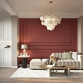 Modern Living and Dining Room Interior With Dining Table Chairs Chandelier And Decorative Paintings