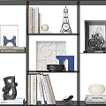 Modern Decorative Ornament Combination On Shelf With Sculpture Books Photo Frame And Geometric Shapes