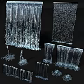 Various Decorative Water Feature Fountains With Cascading Curtains And Spray Patterns