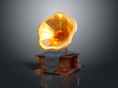Classic Vintage Gramophone Design With Golden Horn Wooden Base And Cloth Cover 3d model
