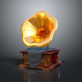 Classic Vintage Gramophone Design With Golden Horn Wooden Base And Cloth Cover