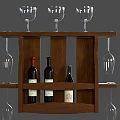 Wooden Wine Cabinet With Shelves Holding Wine Bottles And Hanging Glasses