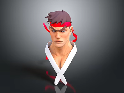 3D Rendered Man With Short Hair Red Headband White Kimono Style Top And Serious Expression 3d model