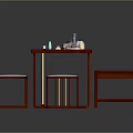 Modern Chinese Style Red Furniture Set With White Stools And Tea Decor