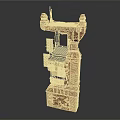 Ancient Architectural Stone Structure With Decorative Spire Top Metal Framework And Square Base