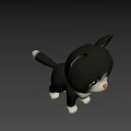Cute Black and White Cat Game Movie Character with Big Eyes 3D Model Design
