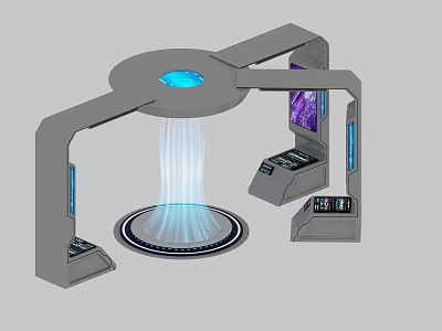 Futuristic Display Shelf With Blue Light Circular Base Digital Screens And Control Panels 3d model