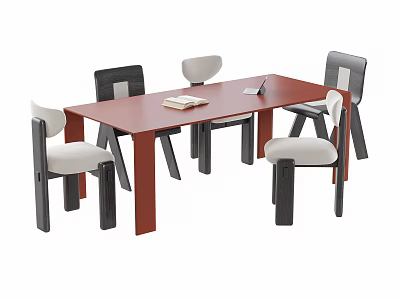 Modern Minimalist Red Dining Table And Upholstered Dining Chairs Combination For Warm Home Dining Space 3d model