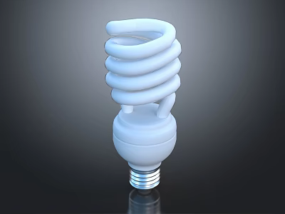 Spiral Shaped White Energy Saving Light Bulb With Reflective Base On Dark Background 3d model