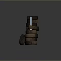 Multiple Stacked Tires in Various Pile Arrangements on Dark Background