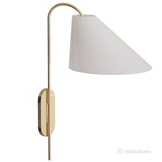 Modern Wall Lamp with White Conical Shade and Brass Base for Home Interior 3d model 