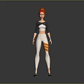 3D Game Movie Character With Red Hair Black White Top White Pants And Orange Stripes