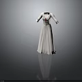 Elegant White Long Dress With Three Quarter Sleeves Square Neckline And Red Bow Decoration