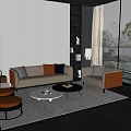 Modern Living Room Sofa and Coffee Table Set with Accent Pillows and Round Ottoman