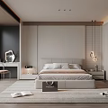 Modern Bedroom Interior Design With Bed Nightstands Pendant Lights And Area Rug