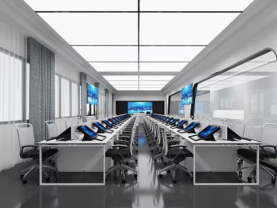 School Modern Conference Room With Digital Screens And Chairs 3d model