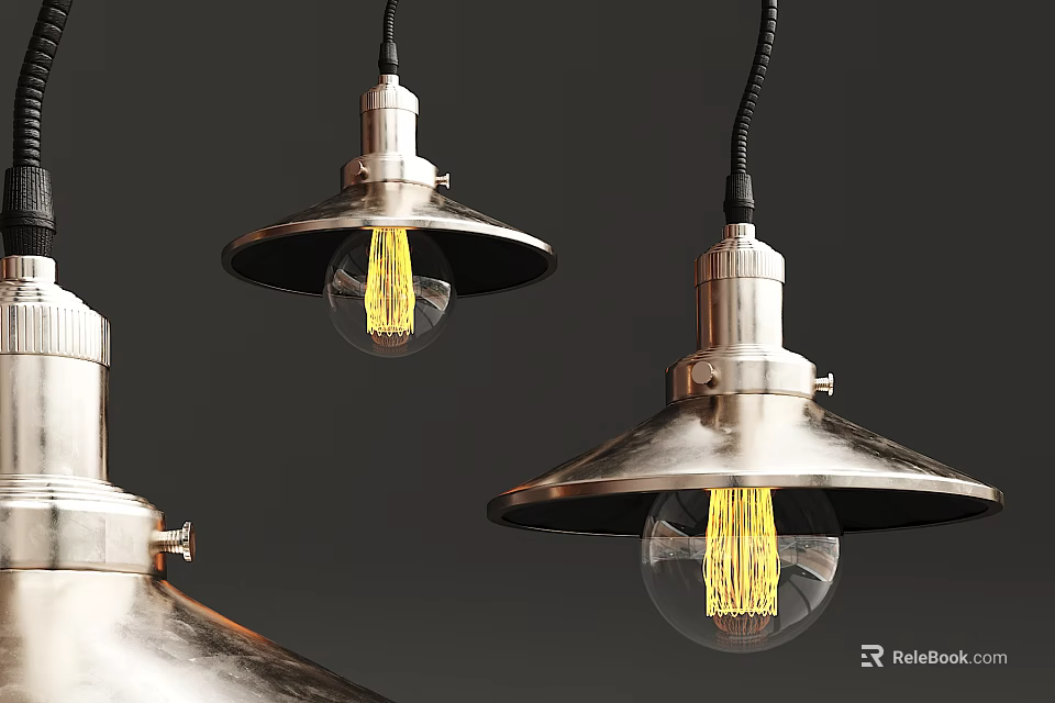 Industrial Style Pendant Lights With Clear Glass Bulb And Yellow Filament 3d model 