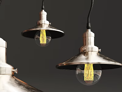 Industrial Style Pendant Lights With Clear Glass Bulb And Yellow Filament 3d model