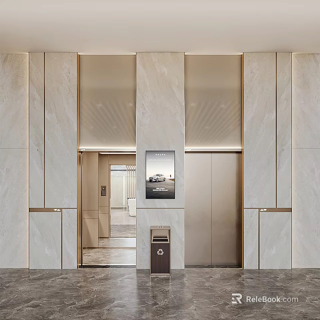 Modern Elevator Lobby With Sleek Marble Walls Elevator Doors And Polished Floor 3d model 