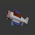 Airplane Model With Blue Purple Wings Red Propeller And Gold Lights On Black Reflective Stand