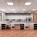 Professional Commercial Catering Kitchen With Stainless Steel Workstations Stoves Ceiling Lights And Ceramic Tile Floor