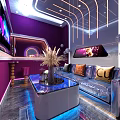 Stylish Modern KTV Lounge with Purple Lighting Sofa TV Screens and Coffee Table