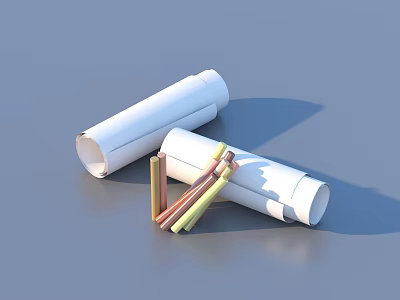 White Paper Rolls With Colored Sticks For Daily Household Essentials 3d model