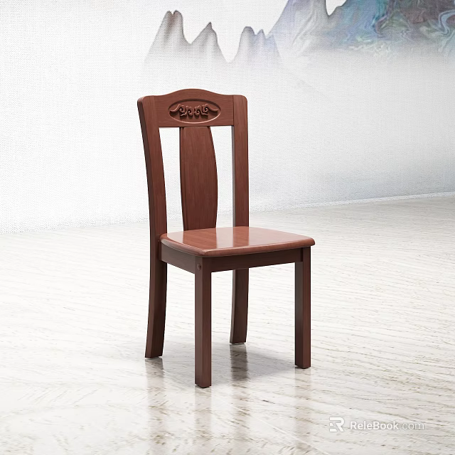 Classic Solid Wood Dining Chair With Carved Backrest For Home Dining Room 3d model