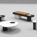 Modern Round Coffee Table White Marble Top Black Central Circle Design With Matching Side Tables 3d model