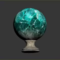 Turquoise Decorative Crystal Sphere With Intricate Texture On Stone Base