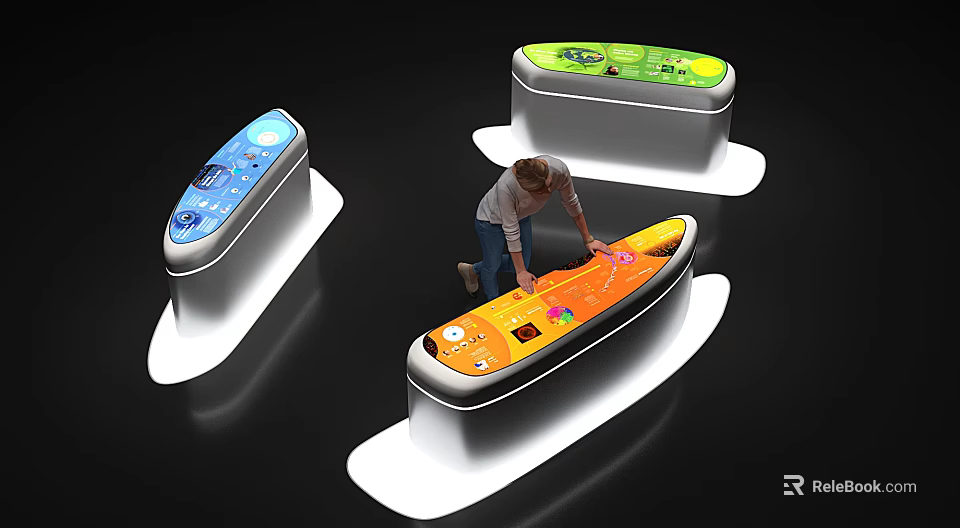 Colorful Interactive Devices With Control Panels Screen And Person Operating 3d model