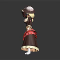 Cartoon Style 3D Female Character With Brown Pink Ruffled Dress Corset And Flower Hat
