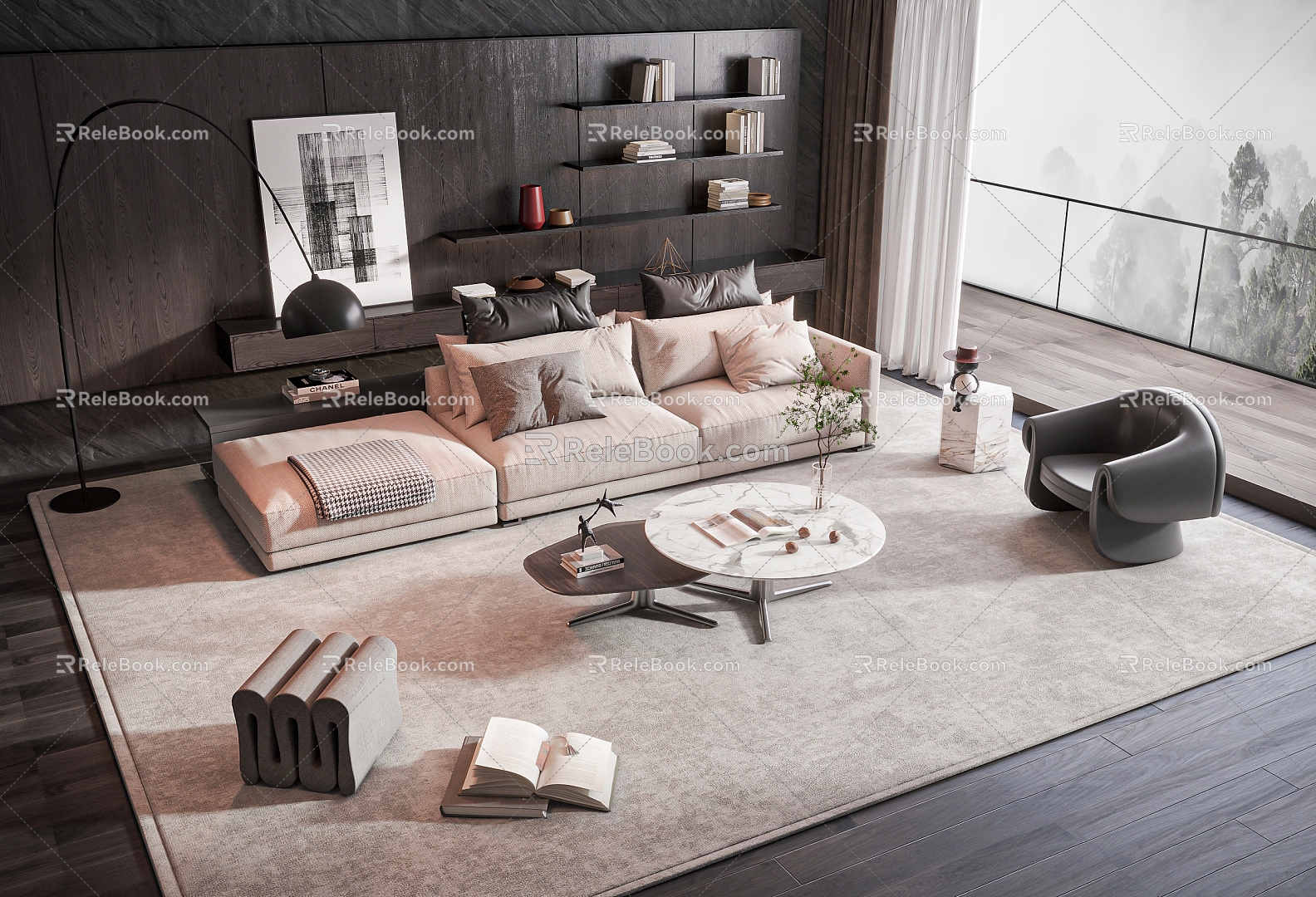 Modern Poliform Sofa Coffee Table Combination 3d model