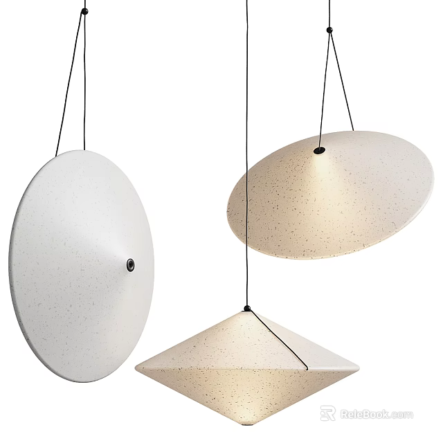 Modern White Speckled Pendant Lights With Round And Conical Shapes 3d model 