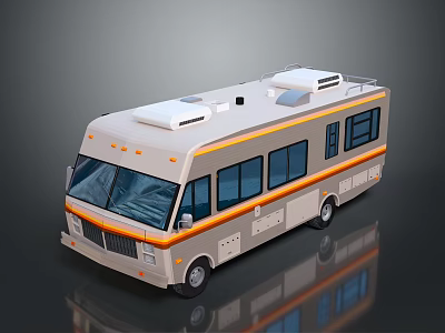 Modern Beige and Orange Striped RV Motorhome with Roof White Equipment and Multiple Windows 3d model