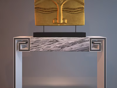 Modern Console Table With Marble Top Gold Sculpture And Geometric Frame Design 3d model