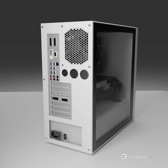 Sleek White Black PC Case With Front Panel Ports Ventilation Holes And Transparent Side Panel 3d model