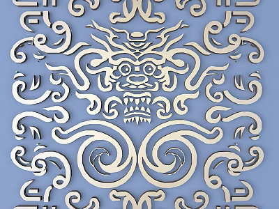 Traditional Intricate Dragon Carving With Detailed Scroll Patterns On Blue Background 3d model