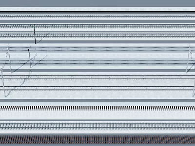 Railway Infrastructure Featuring Multiple Parallel Steel Tracks Concrete Sleepers And Utility Poles 3d model