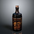 Elegant Dark Colored Decorative Bottle With Golden Patterns And Copper Cap
