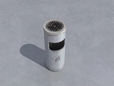 Public Facility White Cylindrical Trash Can With Grid Top And Side Opening 3d model